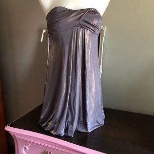 XSCAPE strapless Shiny Gray Sz 4 NWT Retail $129